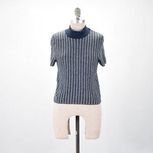 Maeve Anthropologie Navy Blue Windowpane Sweater Mock-Neck